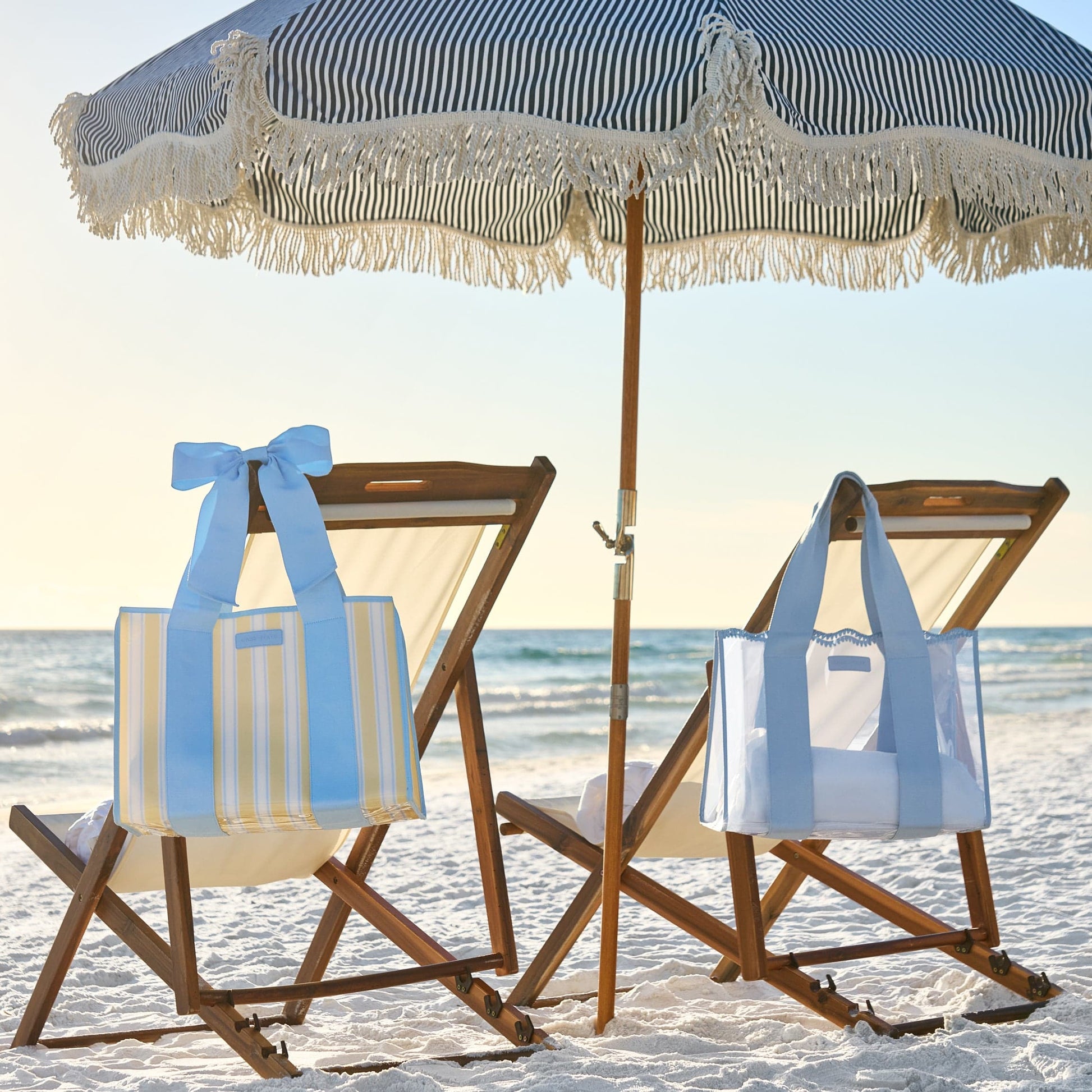 The Tote Duo - Cabana Stripe Bow & Carolina Blue Crochet Wave