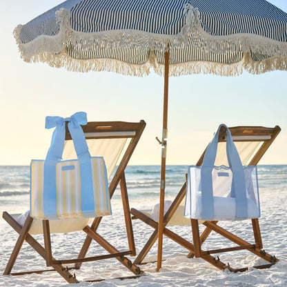 The Tote Duo - Cabana Stripe Bow & Carolina Blue Crochet Wave