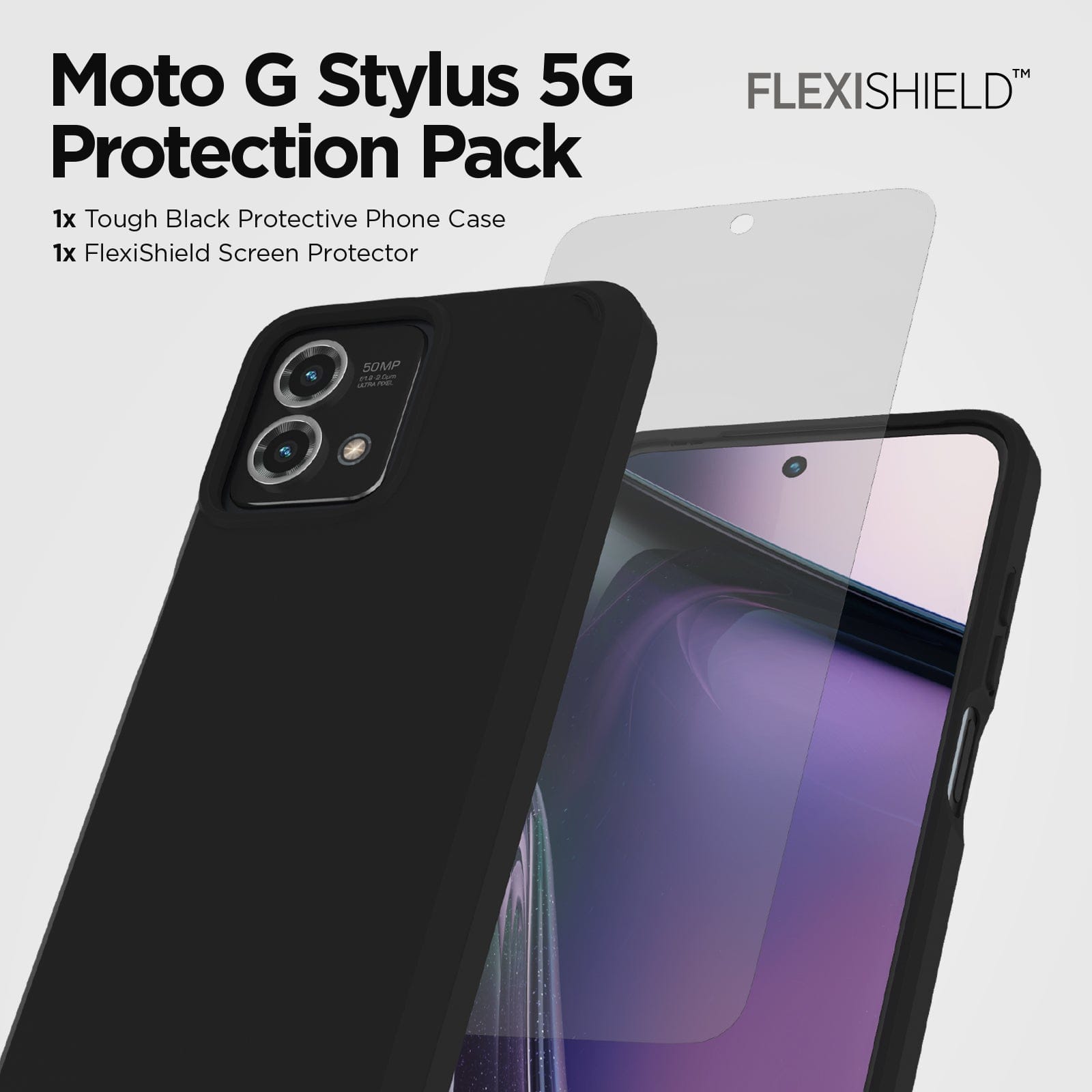 Tough Black Case + Screen Protector - Moto G Stylus 5G 2023