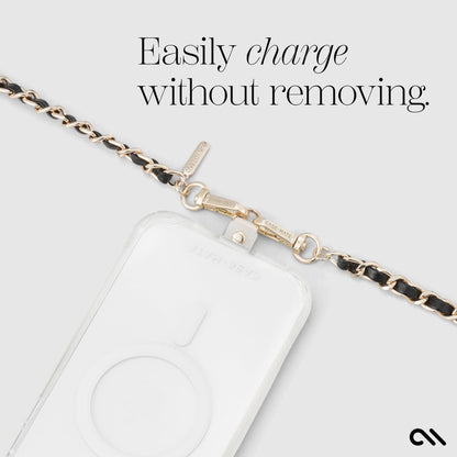 Gold Chain/Black Leather Phone Crossbody