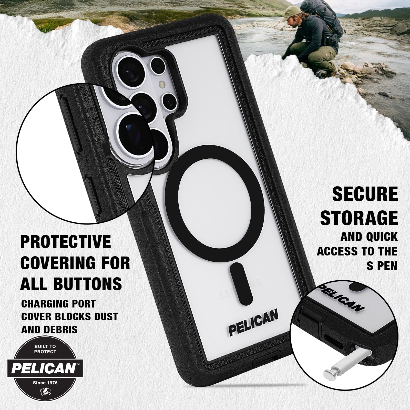 Pelican Voyager Clear/Black with Holster and Magnet - Galaxy S26 Ultra