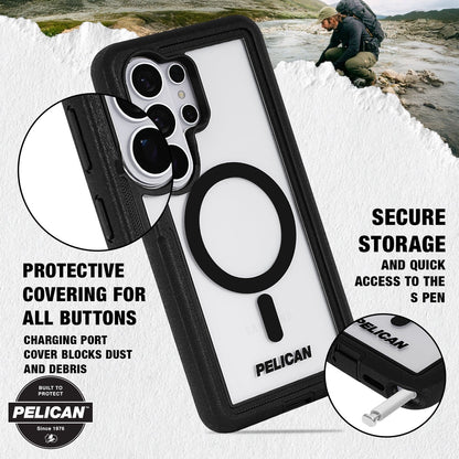 Pelican Voyager Clear/Black with Holster and Magnet - Galaxy S26 Ultra